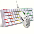 ProGamer HXSJ 60% RGB Mechanical Keyboard + Ultra-Light Honeycomb Mouse Combo - White+ finger sleeves