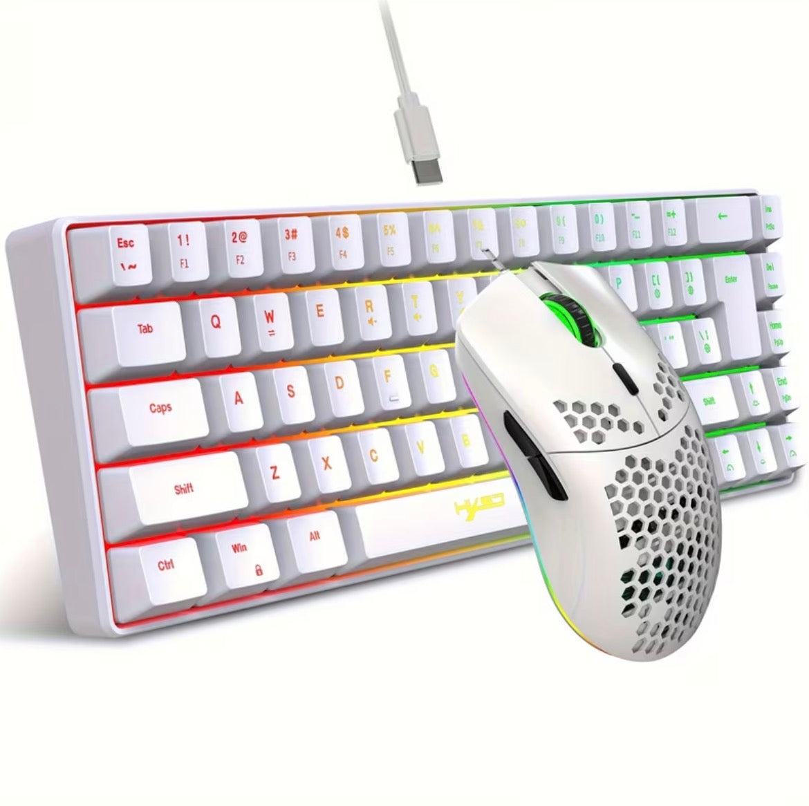 ProGamer HXSJ 60% RGB Mechanical Keyboard + Ultra-Light Honeycomb Mouse Combo - White+ finger sleeves